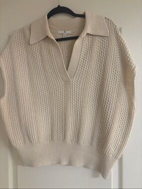 Banana Republic Cream Collared V‑Neck Knit Sweater